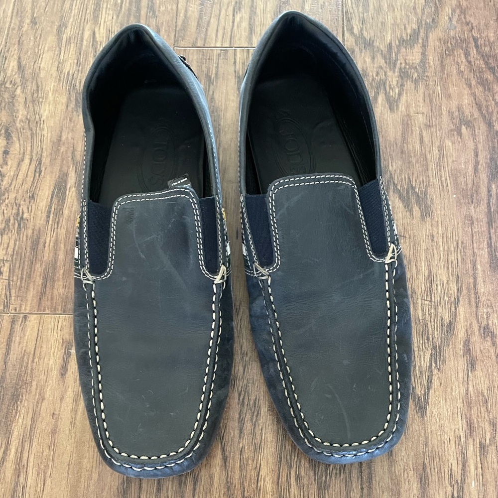 Tod's Black Slip-On Loafers with Contrast Stitching
